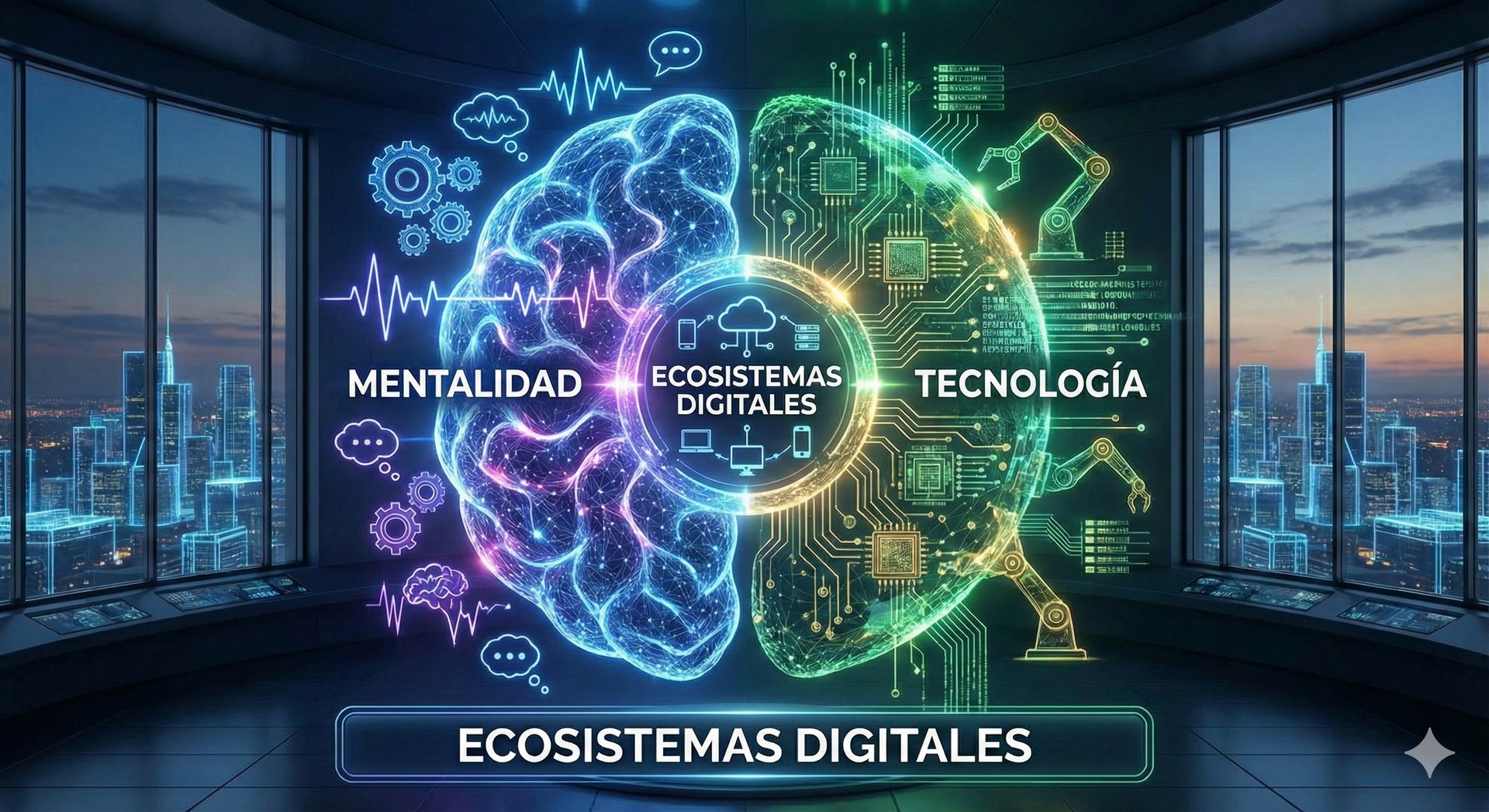 Representación abstracta de redes y ecosistemas digitales conectados